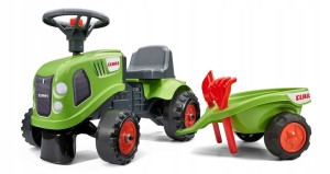 Traktorek Baby Claas FALK Zielony Jeździk z Przyczepką i Akcesoria od 1+
